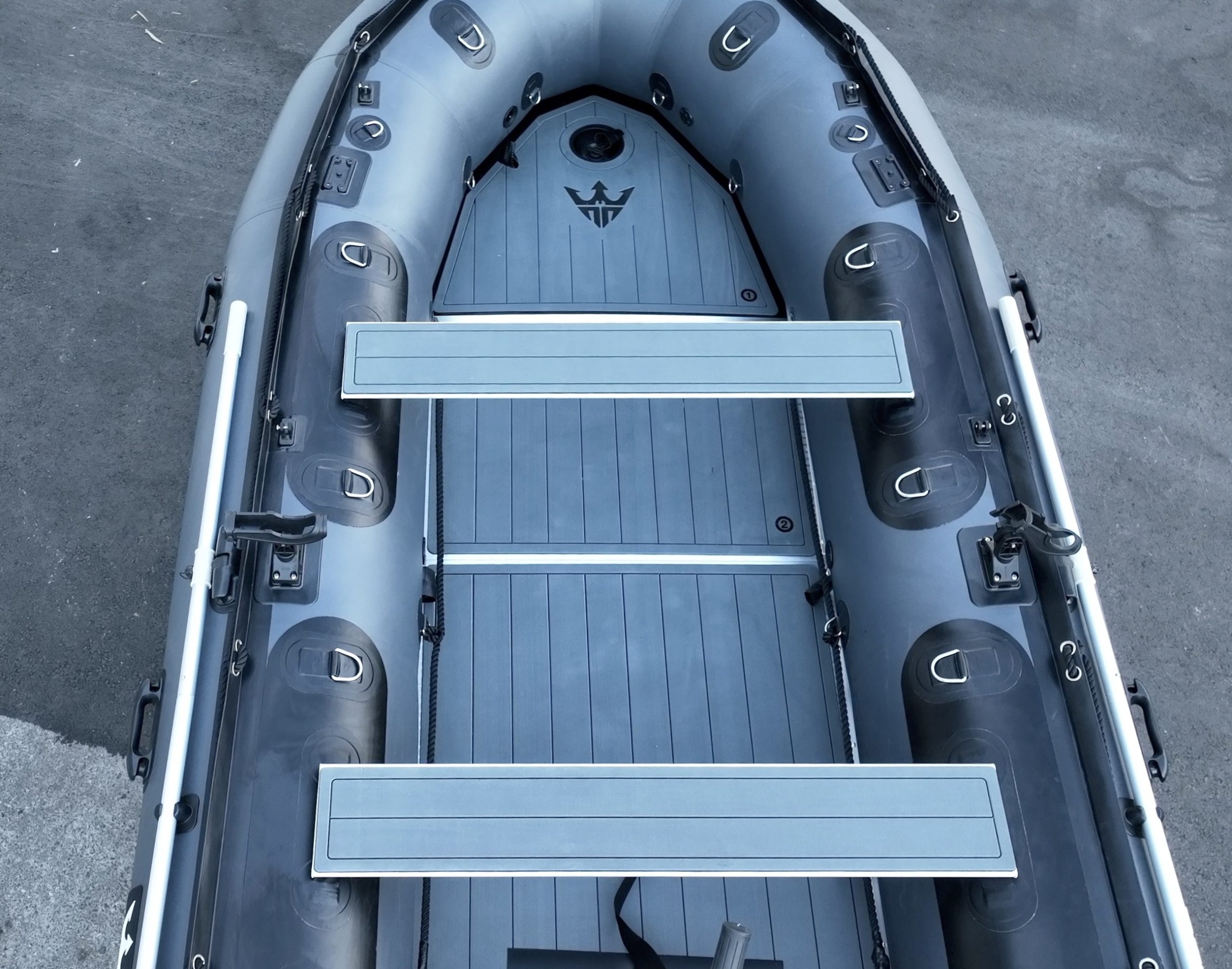 inflatable boat with marine EVA floor shown in grey