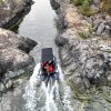 exploring the waters of British Columbia in an inflatable boat complete with bimini