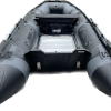 grey inflatable boat with an aluminum floor
