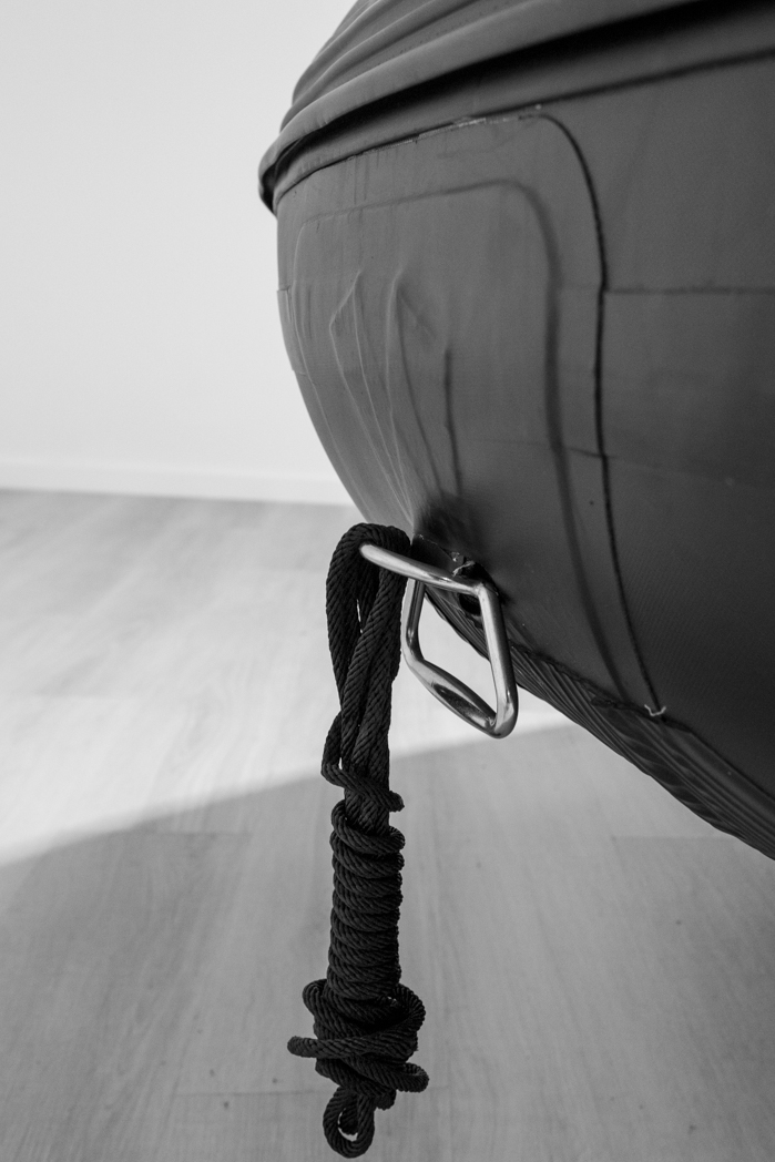 front d handle on grey inflatable boat