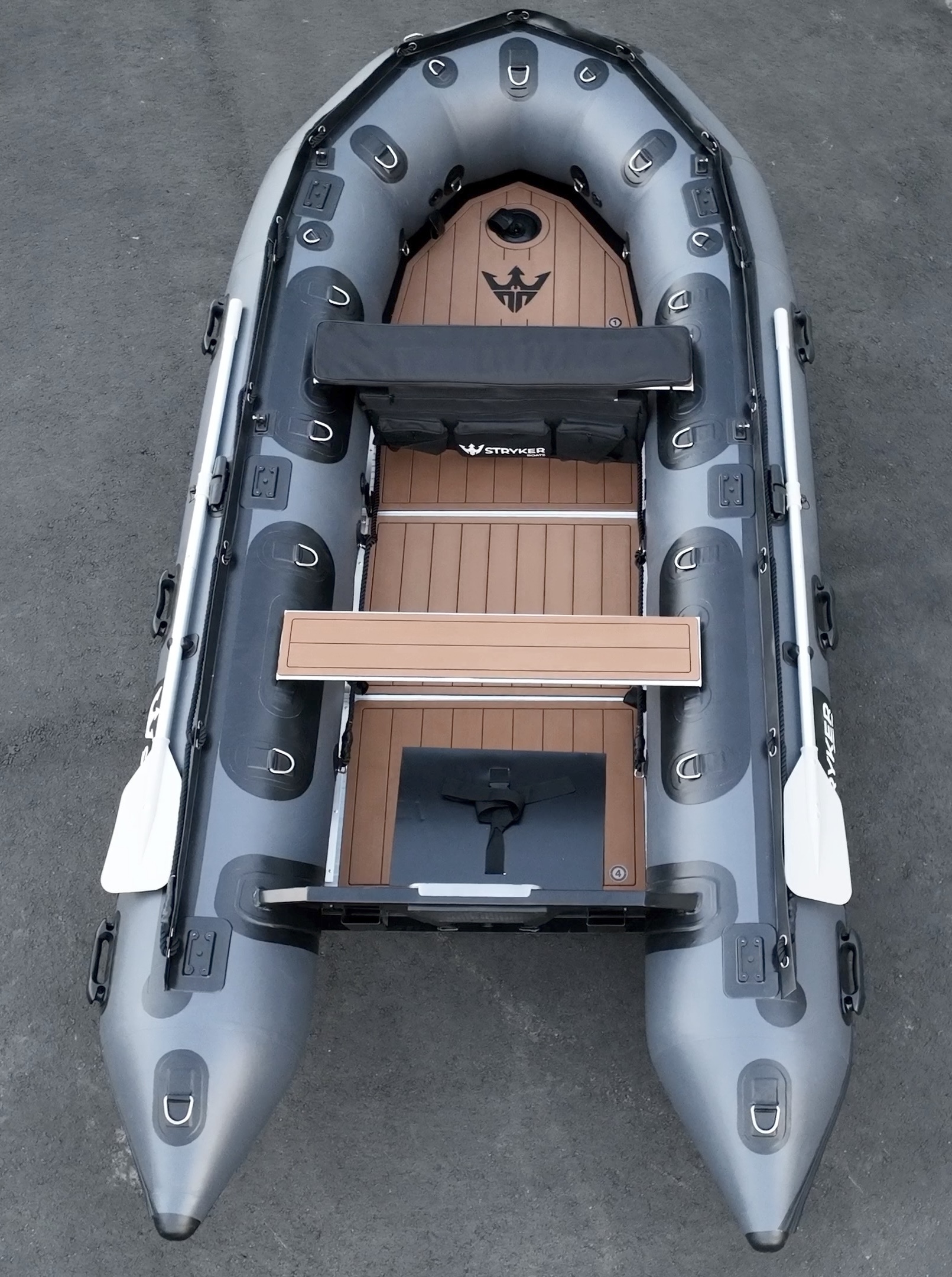 inflatable boat with marine EVA floor shown in tan