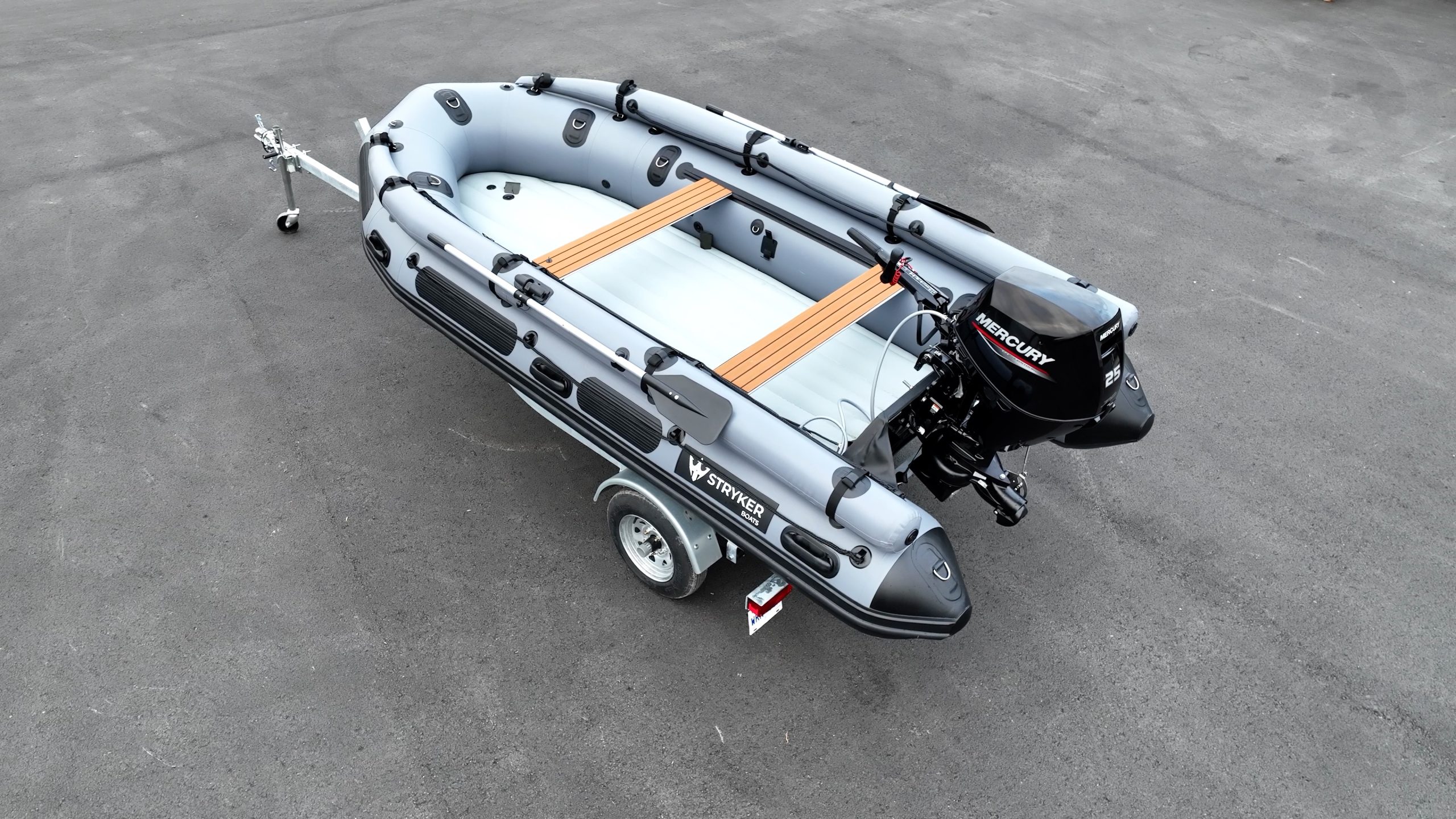 inflatable jet boat with tunnel hull outfitted with 25HP jet outboard by mercury