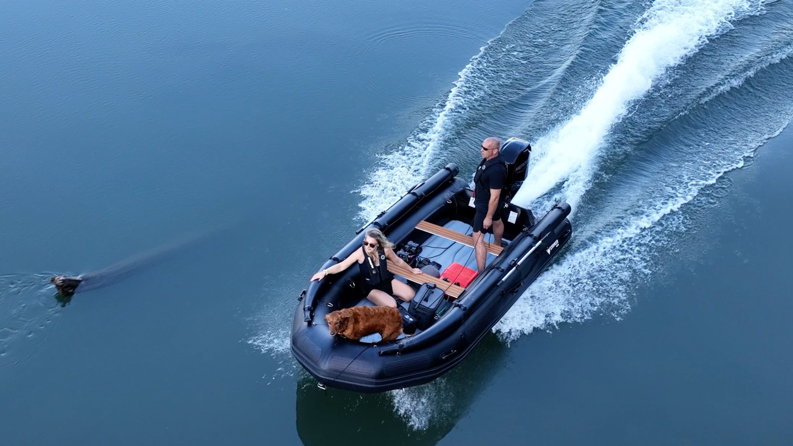 black inflatable jet boat with mercury outboard from beautiful British Columbia