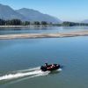 black inflatable jet boat with mercury outboard from beautiful British Columbia